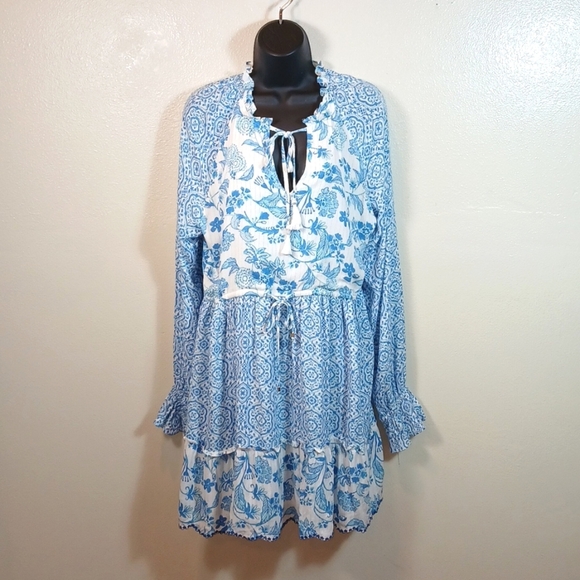 House of Harlow 1960  Floral Blue Tiered mini Dress size Medium - Picture 2 of 11